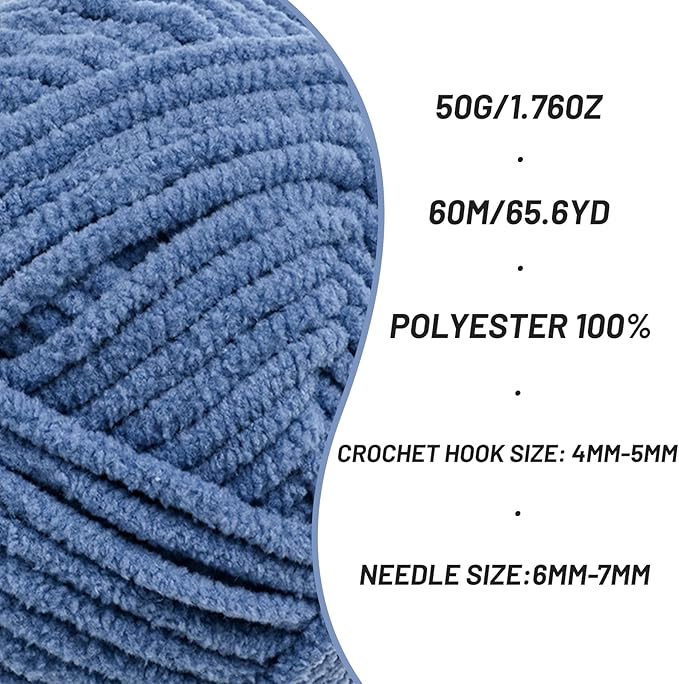 2 Pack Fluffy Velvet Yarn for Crocheting，Baby Blanket Yarn for Crocheting Soft，100g(131yds) Amigurumi Yarns，Plush Chenille Crochet Yarns，Puzzle Yarn for Crochet Weaving Craft(2 Navy Blue)