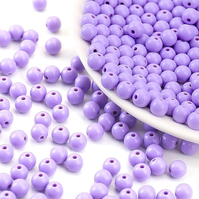 bonny boxx 1000pcs 6mm smooth light purple acrylic round beads, plastic resin bubblegum balls chunky gumball beads for necklace and bracelet making, crafting supplies