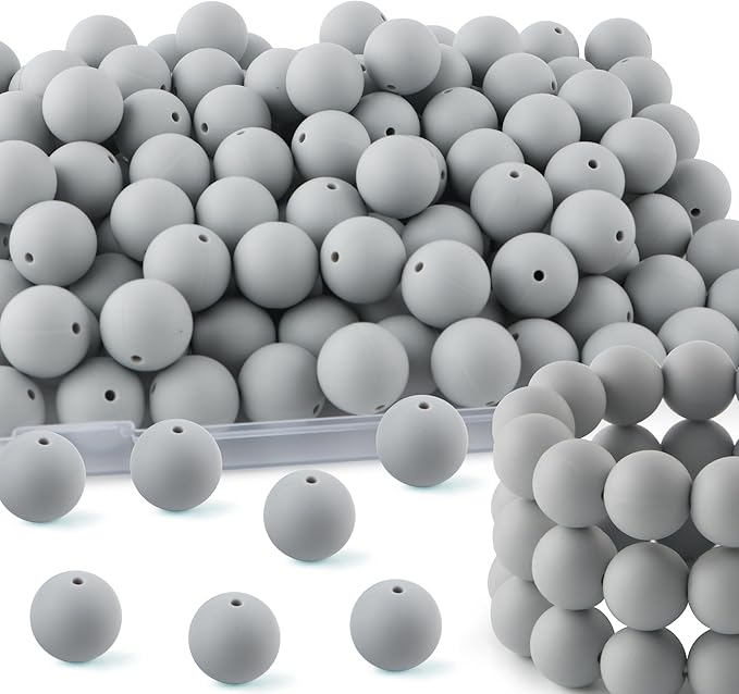 65Pcs 19mm Silicone Beads for Keychain Making Bracelet Necklace, Bulk Round Silicone Beads for Pens(Light Gray)
