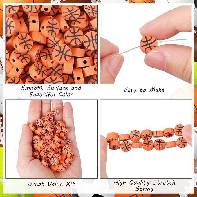 EVERMARKET 100pcs Basketball Beads Polymer Clay Basketball Beads Charms Ball Spacer DIY Sports Bead for Necklace Bracelet Handmade Jewelry Making Accessories Supplies