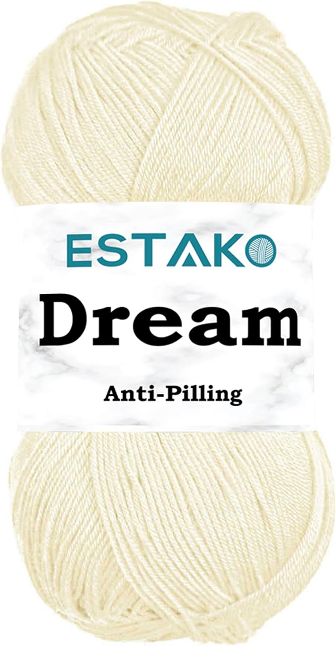 Estako Dream, 100% Microfiber Acrylic Yarn, Soft, Super Fino/Fingering Weight (1) for Crochet and Knitting 3.5 Oz (100g) / 382 Yrds (350m) (70148 - Cream)