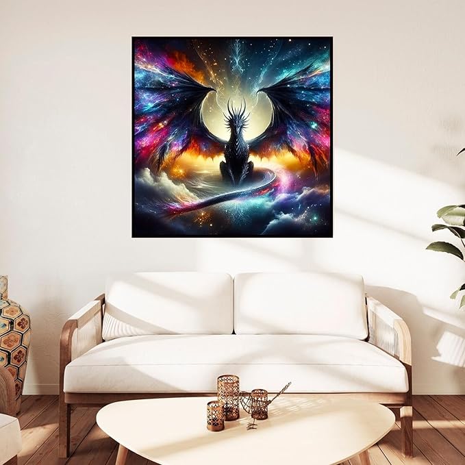 igoodom Dragon Diamond Art Kits for Adults, Starry Sky Dragon Diamond Painting Kit, Full Drill Round Diamond Art Kits, DIY Gem Art and Crafts for Home Wall Decor Gift 14x14inch