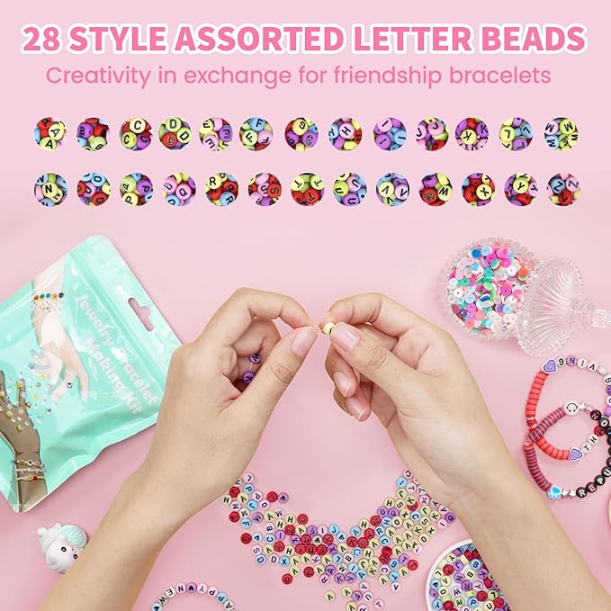 ARTDOT 800 Pieces Assortment Letter Beads for Friendship Bracelets Making Kit, 28 Styles Jewelry Making Supplies Letter Beads Set Preppy Crafts Art