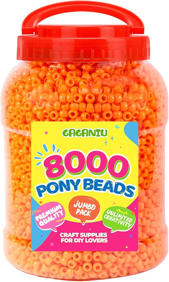 8000 pcs pony beads bulk for bracelet orange plastic beads making for hair braiding diy crafts kandi jewelry key chains and ornaments decorations boxed