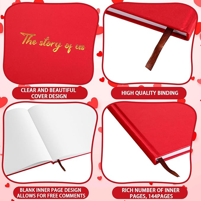 Colarr Hardcover Couples Scrapbook 144 Pages 8.7 x 8.7" Valentine Couples Photo Album Scrapbook Journal for 1 Year Wedding Memory Anniversary Photo Book Gift with 2 Markers(Red)