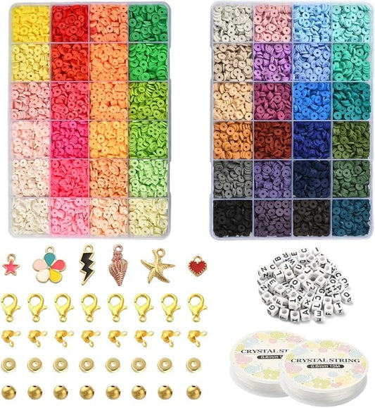 Echoed Elegance Clay Beads 2 Boxes Bracelet Making Kit, 7448 pcs Beads for Jewelry Making, Round Letter Beads with Charm and Elastic Strings, Friendship Bracelets Holiday Gifts for Girls Adults