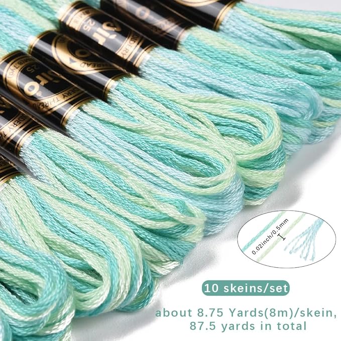10 Skeins 87.5 Yards 6 Ply Variegated Embroidery Thread Gradient Friendship Bracelet String Soft Segment Dyed Cross Stitch Floss Yarn Bulk for Sewing Making Jewelry Needlecraft Knitting DIY