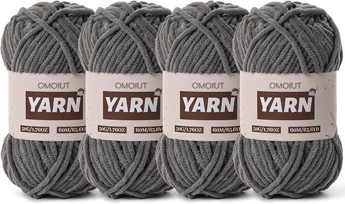 4 Packs Plush Chenille Chunky Crochet Yarn - Baby Yarn for Crocheting Soft - Velvet Yarns Knitting for Blankets Crafts - Fluffy Amigurumi Yarns 200g/262.5yds (4 Dark Gray)