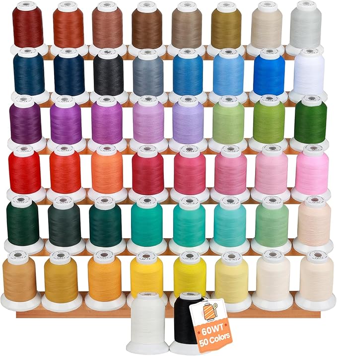 New brothread 60WT Frosty Matt Embroidery Machine Thread 50 Colors Each Spool 660Y for Embroidering Sharp Contours, Logos, Fine Lettering, Small Details Computerized Embroidery and Decorative Sewing