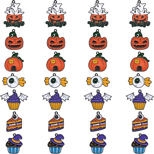 WEWAYSMILE 28Pcs Halloween Charm Pumpkin Charm Pendant Magic Hat Cake Spooky Pumpkin Halloween Jewelry Making Kit for Jewelry Making DIY Necklace Bracelet Earring Accessories