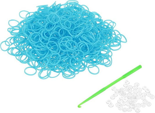 uxcell 600Pcs Loom Rubber Band, Bracelet Making Refill Kit Elastic Loom Band with 25Pcs S-Clips and 1Pcs Crochet Hooks for Weaving DIY Handcrafts, Lake Blue
