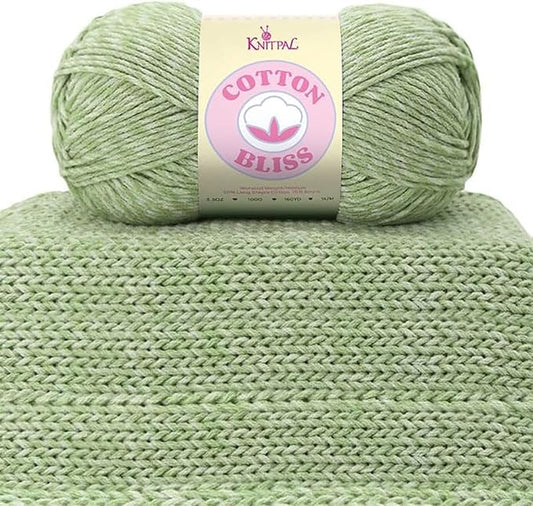 Cotton Bliss Soft Cotton Blend Yarn for Crocheting, 4-Pack (640Yds / 400G), Free Patterns, Beginners Friendly - #4 Medium Worsted Weight Yarn for Baby Blanket - Eucalyptus Green