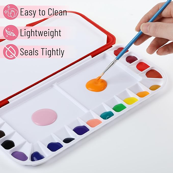 Mr. Pen- Airtight Watercolor Palette with Lid, Red, 18 Wells and 2 Mixing Areas, Empty Watercolor Palette, Paint Pallet with Lid, Folding Paint Tray