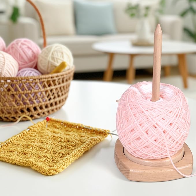 Caydo Wooden Yarn Holder for Knitting and Crocheting, Easy Install and Operate Yarn Spinner Holder, Yarn Spinner with Yarn Storage, Perfect Crochet Gift for Craft Enthusiasts - Large