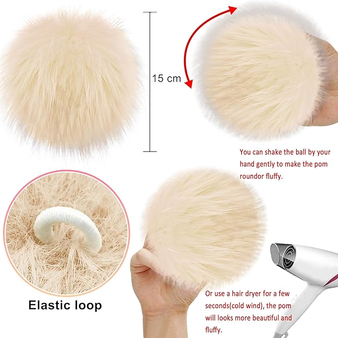 SIQUK 18 Pieces Pom Pom for Hats 6 Inch Large Faux Fur Pom Pom Balls with Elastic Loop for Hats Bags Scarves Gloves Keychains Knitting Crafts