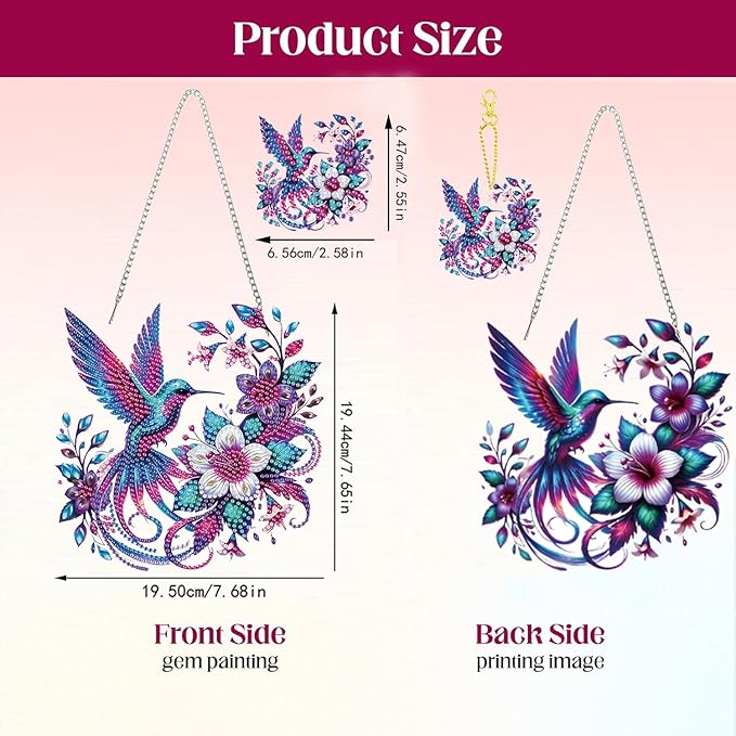 Masendp Hummingbird Diamond Painting Double-Sided Wall Hanging Set, DIY Irregular Shaped Rhinestone Window Decoration Set, Suitable for Home and Garden Wall Decoration Gifts