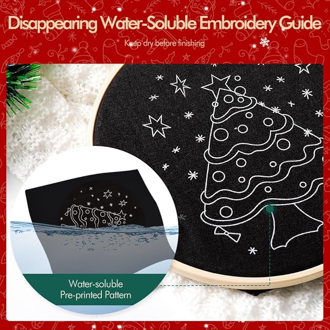 christmas embroidery kits: 3 pack cross stitch kit for beginners adults, diy ornaments craft kit with all tools & instructions, stamped hand embroidery starter kit for holiday crafts & xmas home decor
