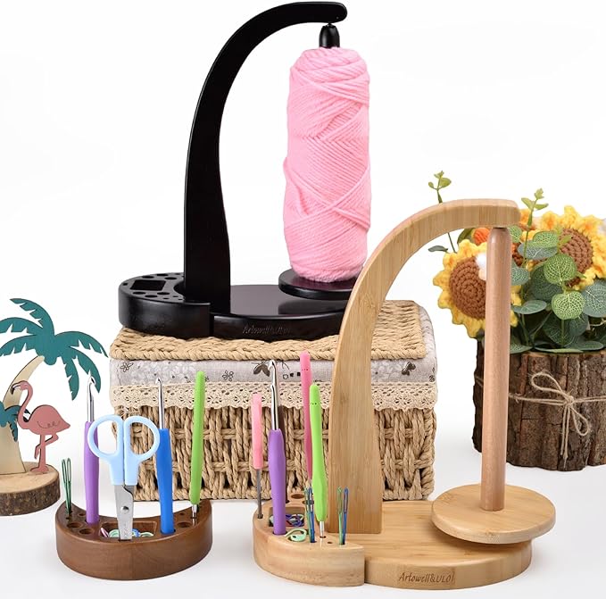 ULOI Crochet Yarn Holder - Upgrade with Crochet Accessories Storage Attachment, Magnetic Wooden Yarn Storage for Knitting Accessories, Perfect for Crocheting and Knitting Projects, Natural Wood Finish