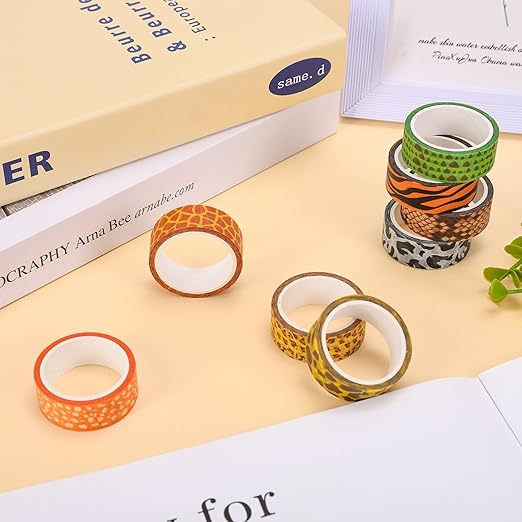 Whaline 8 Rolls Animal Prints Washi Tape Masking Tape Set Jungle Safari Animal Decorative Wrapping Paper Tapes for Scrapbook Journal DIY Art Crafts
