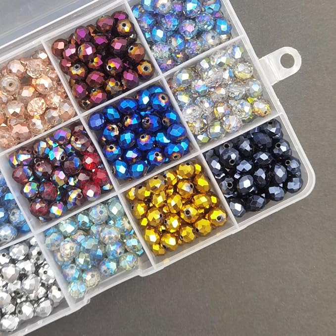 INSPIRELLE 540pcs 8mm Multicolor Electroplate Rondelle Glass Beads for Jewelry Making Faceted Briolette Shape Crytal Spacer Beads Assortments Supplies for Bracelet Necklace with Storage Box