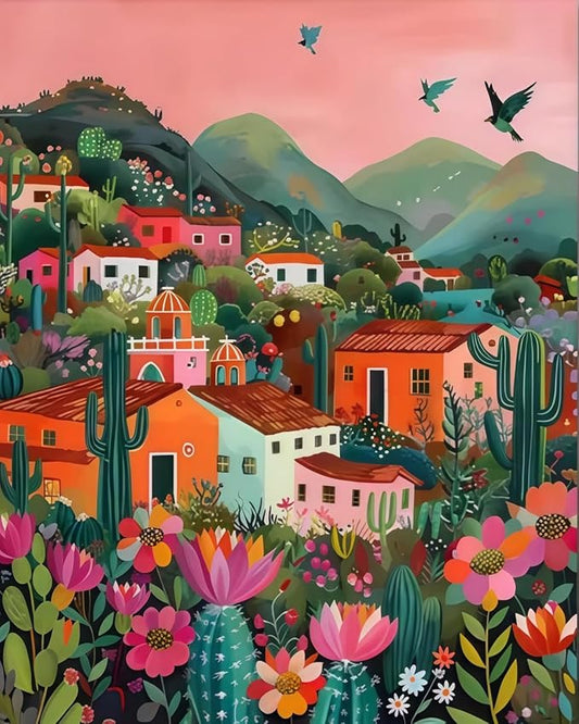 Paint by Numbers Kit for Adults Beginner, Mexican Village Building Adult Paint by Number Kits on Canvas, DIY Acrylic Oil Easy Painting by Numbers for Home Wall Decor 16X20 inch (Without Frame)