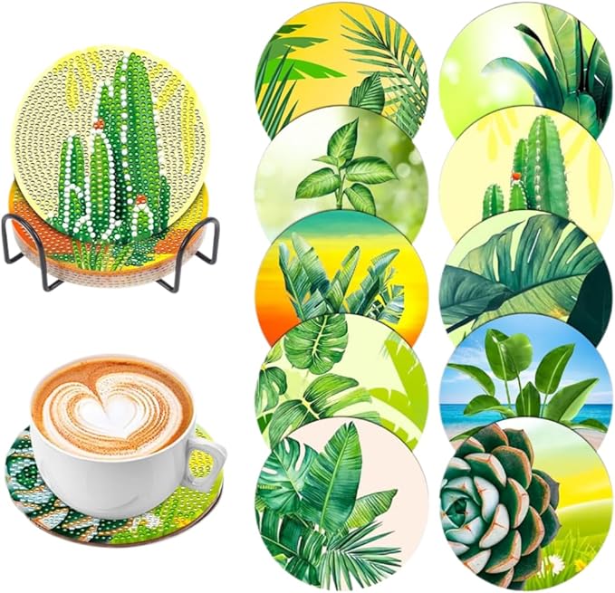 10 Pcs Leaves Shaped Diamond Painting Kits, Diamond Painting Kits with Holder, Diamond Art Coasters for Beginners Adults - Perfect Art Craft Supplies Gift!… (Leaves 2)