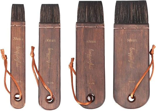 Hake Brushes Set of 4 (20,30,40,50) - Squirrel Blend Watercolor Brushes - Stained Birch Short Handle - Ideal for Washes (Yellow-Brown, Large Size (Clothes, Print Etc))
