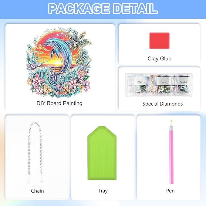 QENSPE Diamond Painting Art Hanging Kits for Adults, 5D Dolphin Diamond Paingting Ornaments with Chain, DIY Sunset & Flower Crystal Window Pendants for Home Wall Decor Double Sided Gift 8X8 inch