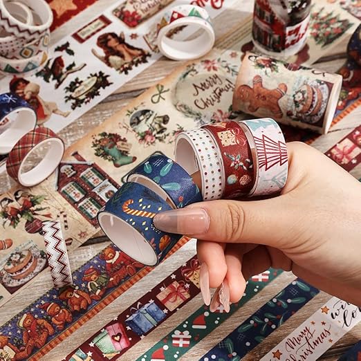 Christmas Theme Washi Tape Set, 20 Rolls Christmas Theme Washi TapeWritable Decorative Tapes for Scrapbooking, Junk Journal Supplies, Bullet Journaling, 0.6"x79" per Roll
