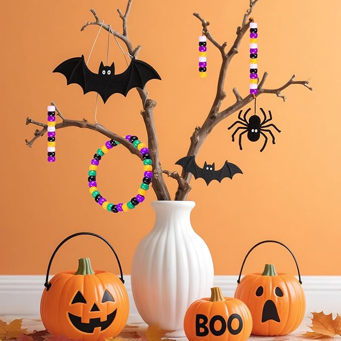 1000 Pcs Halloween Pony Beads, Colorful Beads for Bracelets Jewelry Making, Plastic Hair Bead for Braids for Craft, Gifts for Friend(Black, White, Orange, Purple)