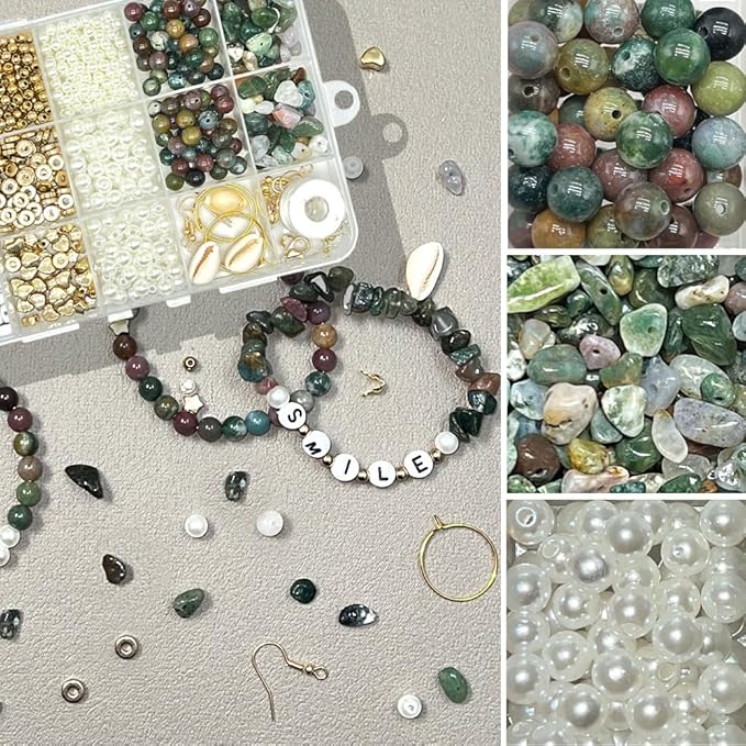 Basigeese Jewelry Making Supplies Kit Natural Stone Beads Irregular Gemstone Beading with for DIY Craft Bracelet Necklace Earrings for Adults (Indian Agate)