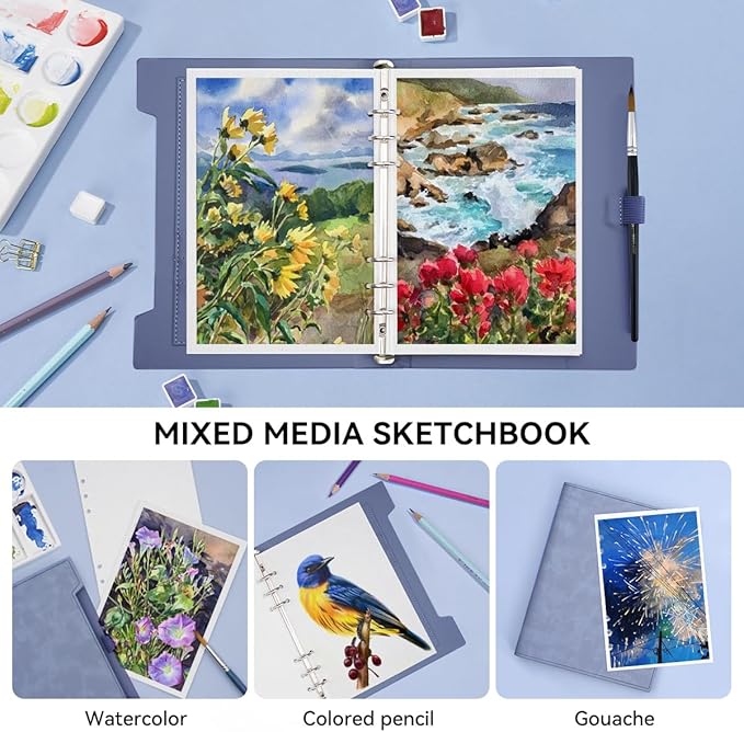 Lightwish Watercolor Sketchbook,100% Cotton Acid Free Watercolor Journal,300gsm/140lb Cold Press Watercolor Paper for Artists,Adults,Students,20 Sheets,9.25 * 6.3 Inches