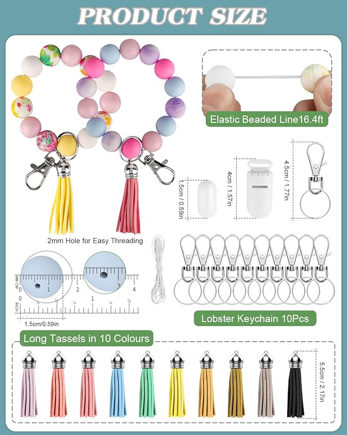 Skalamio 246Pcs Silicone Beads for Keychain Making Kit, 15mm Silicone Bead Bulk, Multiple Styles & Colorful Rubber Beads for Keychains Making DIY Necklace Bracelet Jewelry Crafts