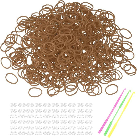 MECCANIXITY 1200 Pcs Loom Rubber Bands Kit with 50 Pcs S-Clips 2-Hooks Rubber Bands Refill Bracelet Making Kits for Weaving DIY Handcrafts Gift, Light Brown