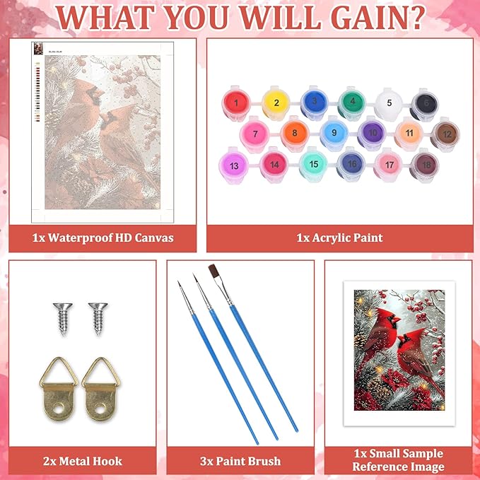 MAXBYE Cardinal Paint by Number, Snow Scene Adults' Paint by Number Kits, DIY Acrylic Paint Kit for Adults Beginners, Christmas Berries Oil Paint by Numbers Canvas for Home Wall Decor 12x16inch
