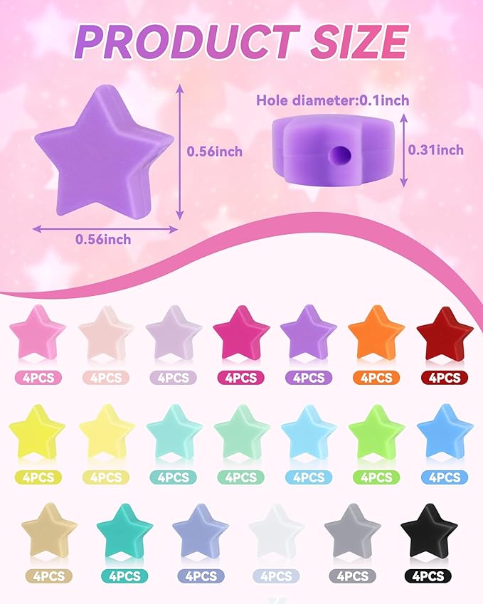 FIVEIZERO 80PCS Star Focal Silicone Beads for Keychains, Pens, and Bracelets - Star-Shaped for Adult DIY Crafting