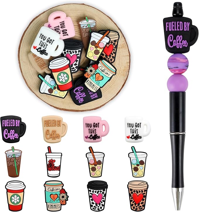 12pcs Coffee Silicone Focal Beads, Focal Beads for Keychain Making, Pens, Bracelet, Necklace Crafts, Bulk for DIY（Coffee）