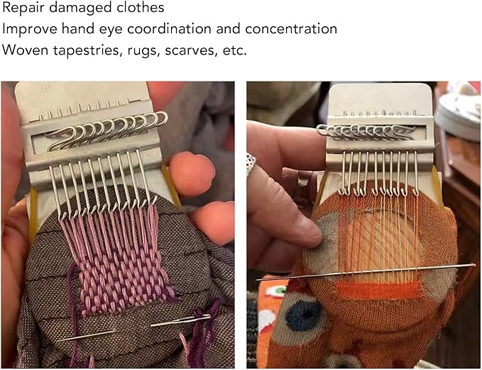 Agatige Speedweve Small Mini Darning Looms, Wooden Loom Speedweve Type Weave Tool Knit Patch Kit for DIY Crafts Mending Jeans Clothes Tapestries Carpets Scarves(14 Needles)