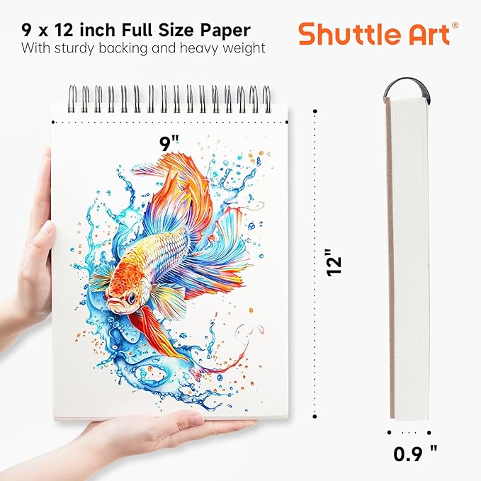 shuttle art 9”x12” sketch pad, 260 sheets (68lb/100gsm) drawing pad, pack of 2, 130 sheets each, spiral bound sketch book, durable acid-free drawing paper, great sketch pad for kids, teens & adults