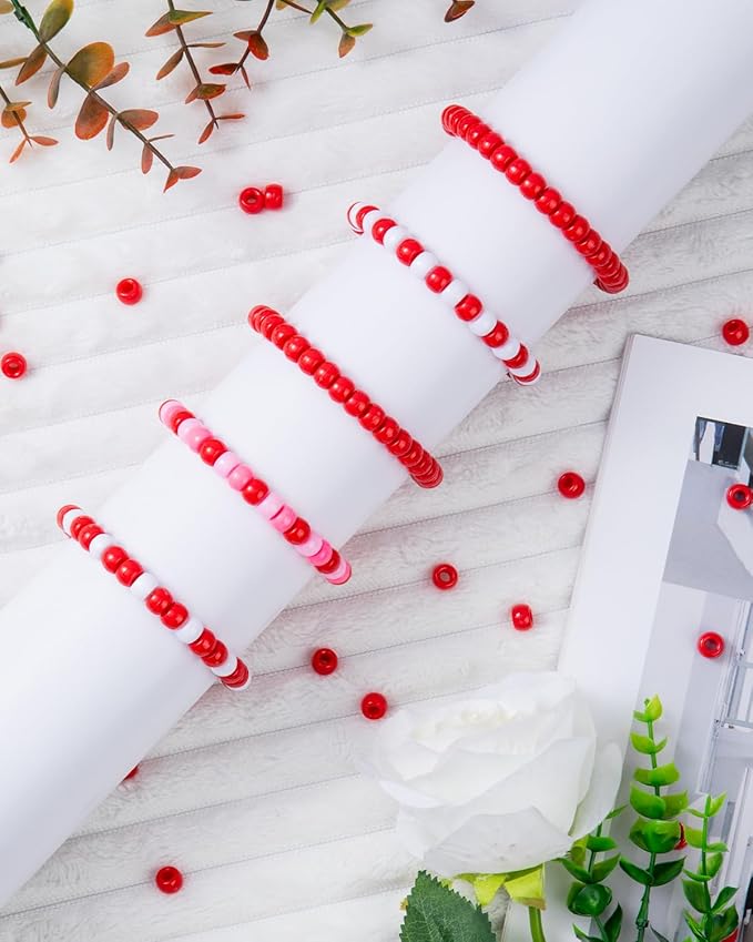 1000+ Pcs Pony Beads, Red Kandi Beads for Bracelet Making, Hair Braids, Necklaces, Key Chains, Jewelry