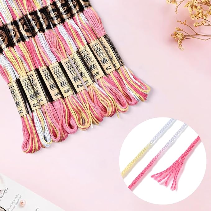 10 Skeins 87.5 Yards 6 Strands Pink Friendship Bracelet String Hand Variegated Embroidery Floss Gradient Cross Stitch Thread Yarn Bracelets Threads Bulk for Sewing Crochet Crafts Stitching