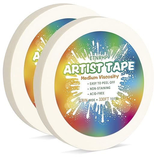 2 Packs White Art Tape Medium Tack Artist Masking Tape Paper Acid Free Tape Watercolor Painters Tape Artists Tape for Drafting Art Watercolor Painting Canvas Framing, 0.8 inch Wide 330FT Long