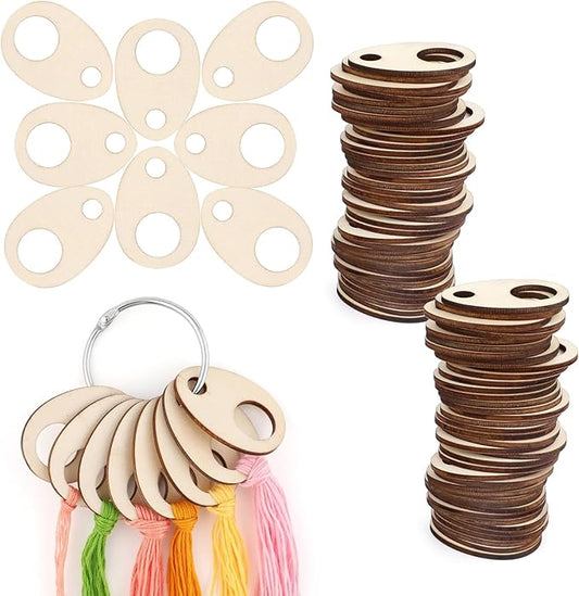 101pcs Wooden Thread Drops,1.97x1.38 Inch Teardrop Embroidery Floss Organizer with Floss Ring Cross Stitch Bobbins for DIY Sewing Storage,Craft Supplies(Style A)