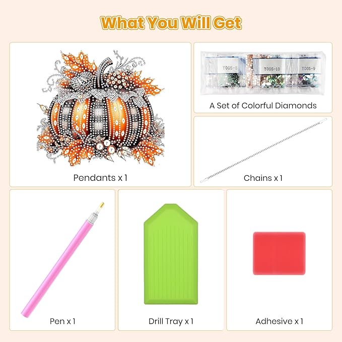 MOGTAA Fall Pumpkin Diamond Art Hanging Pendant Kits, Pumpkin Diamond Art Kits for Adults, 5D Special Shape Diamond Painting Gem Art for Home Garden Wall Decor