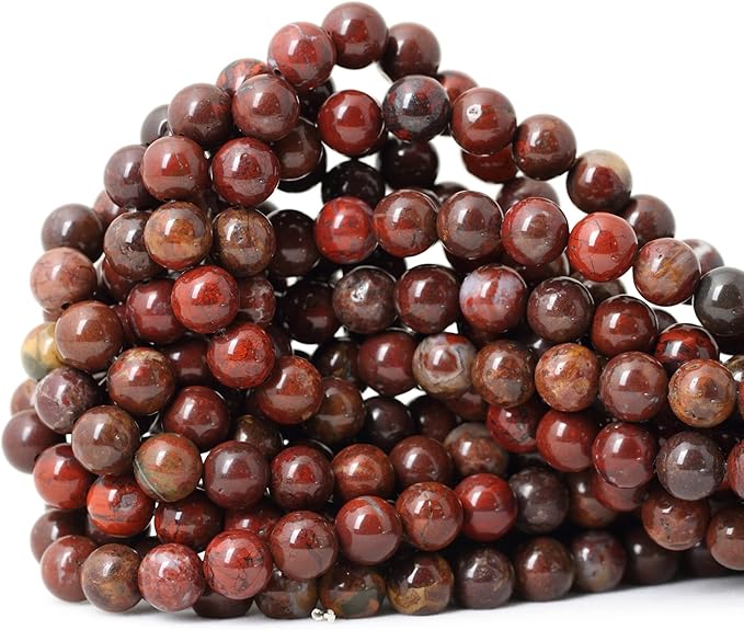cheavian 45pcs 8mm natural red brecciated jasper gemstone round loose beads stone beads for jewelry making diy 1 strand 15"