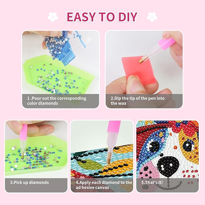 PERFECTSIGHT Cute 5D Diamond Art Kits with Wooden Frame, Kawaii DIY Painting Art for Adults Teen, Diamond Arts and Crafts Sets, Big Gem Full Drill Diamond Dots for Women Beginners (Dog)