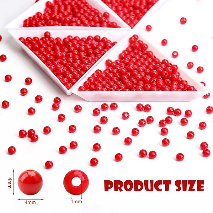 bonny boxx 2000pcs 4mm smooth red acrylic round beads, plastic resin bubblegum balls chunky gumball beads for necklace and bracelet making, crafting supplies