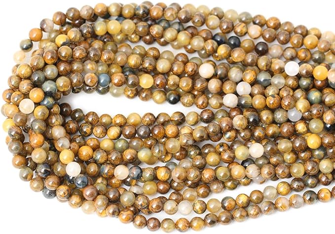 cheavian 60pcs 6mm natural golden pietersite gemstone round loose beads stone beads for jewelry making diy findings 1 strand 15"