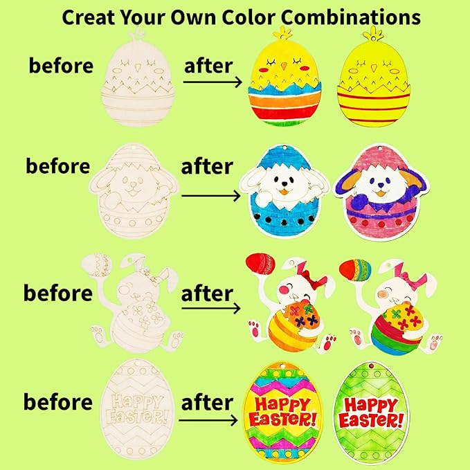 Yodeeni 40Pcs Easter Crafts for Kids, Unfinished Wooden Ornaments DIY Crafts Painting Kit for Kids Ages 4-8 8-12 Easter Activities Party Favors Supplies Hanging Decorations Gifts Basket Stuffers