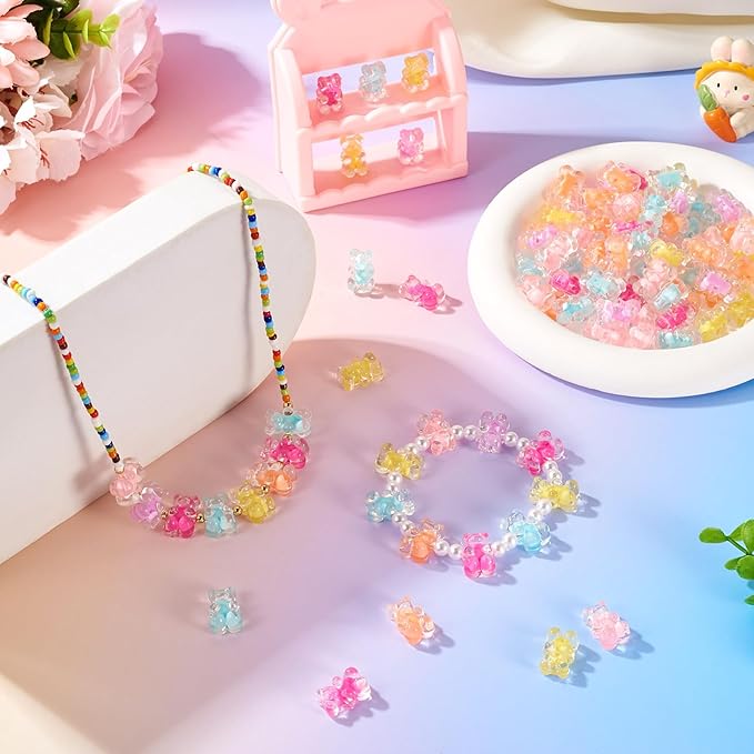 FASHEWELRY 1 Bag Clear Acrylic Bear Beads 18mm Gummy Bear Pony Beads Big Cute Candy Bear Beads Bulk for Bracelet Necklace Earring Jewelry Making